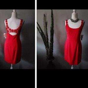 Cache red dress with detailed straps and back NWT